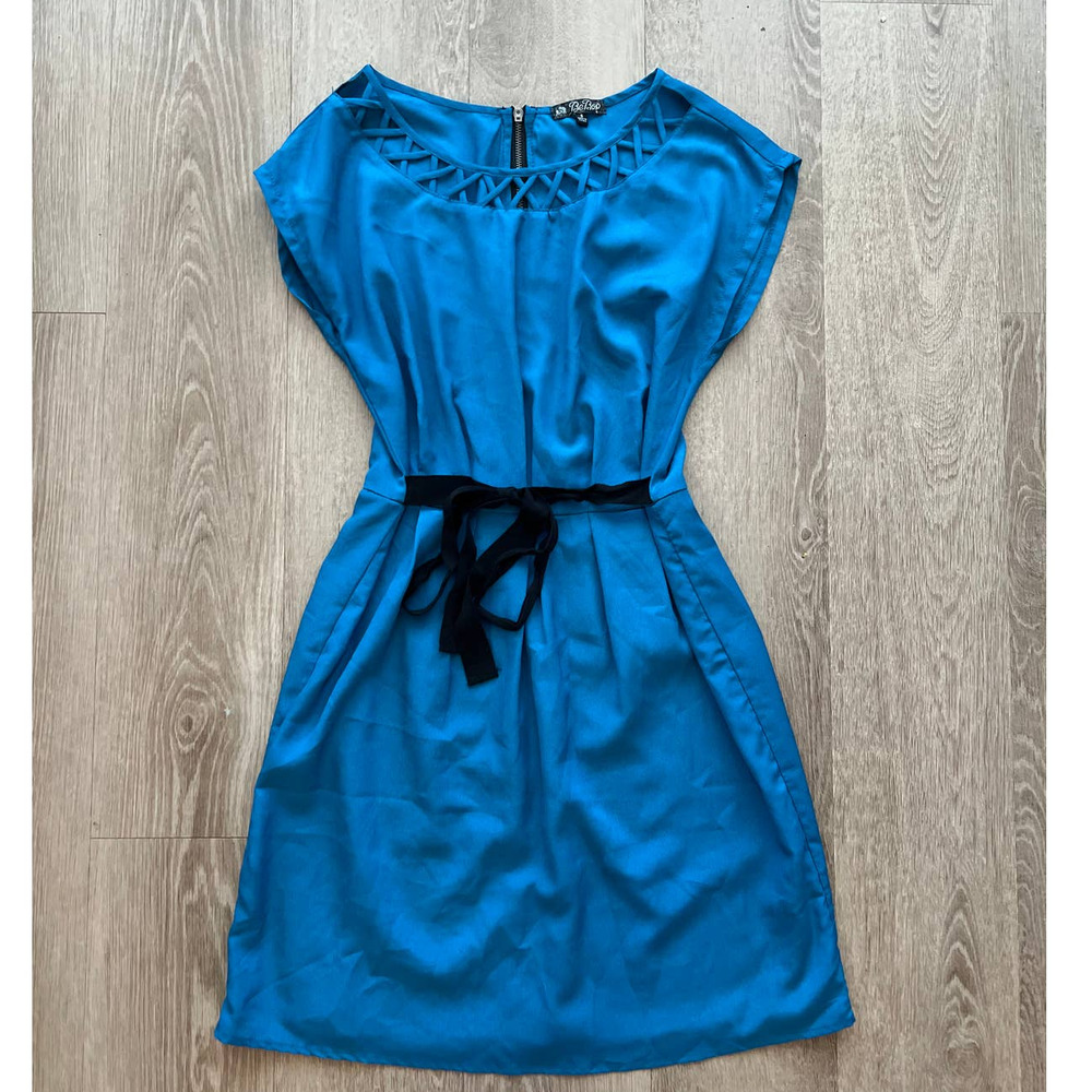 BeBop Small Blue Knee Length Dress w Black Belt